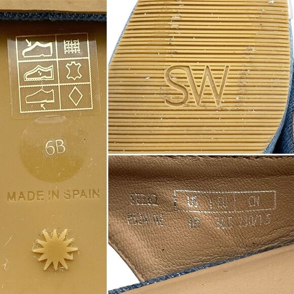 Stuart Weitzman Denim Pearl Slingback Flats Size 6 Silver Cap Toe Made in Spain - Picture 13 of 15